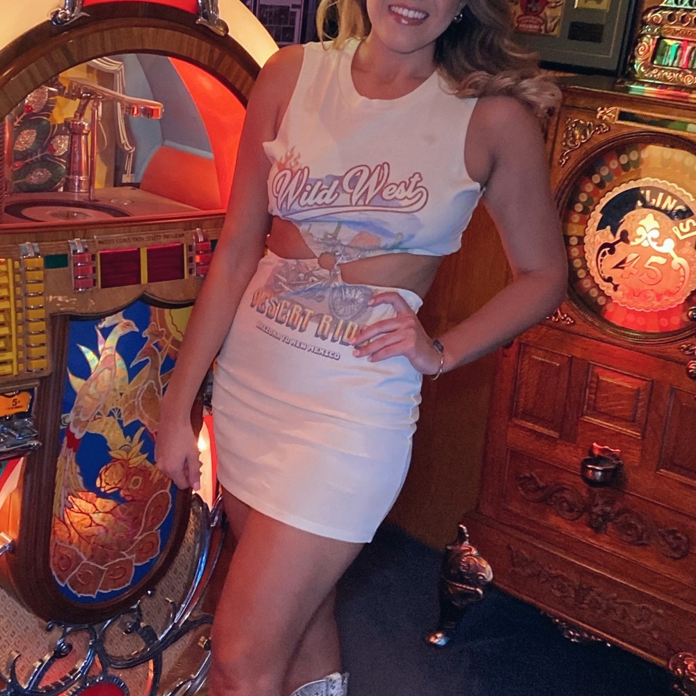 Wild West graphic cutout dress